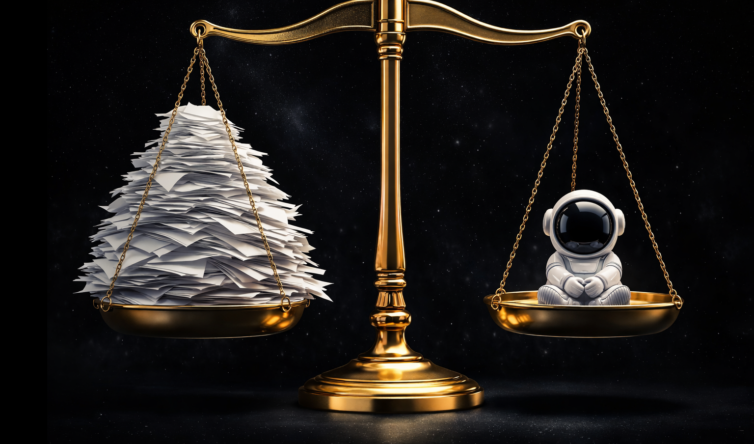 AI balancing the scales of justice against overwhelming legal documents