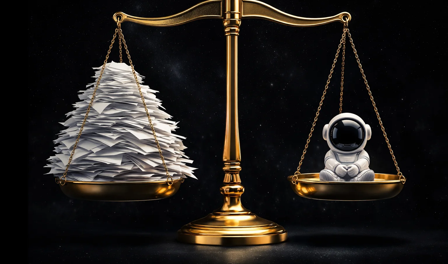 AI balancing the scales of justice against overwhelming legal documents